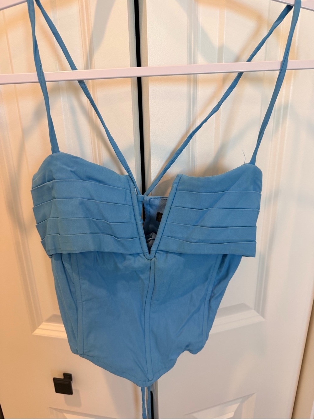 Blue Blush Light Blue Pleated V-Front Tank